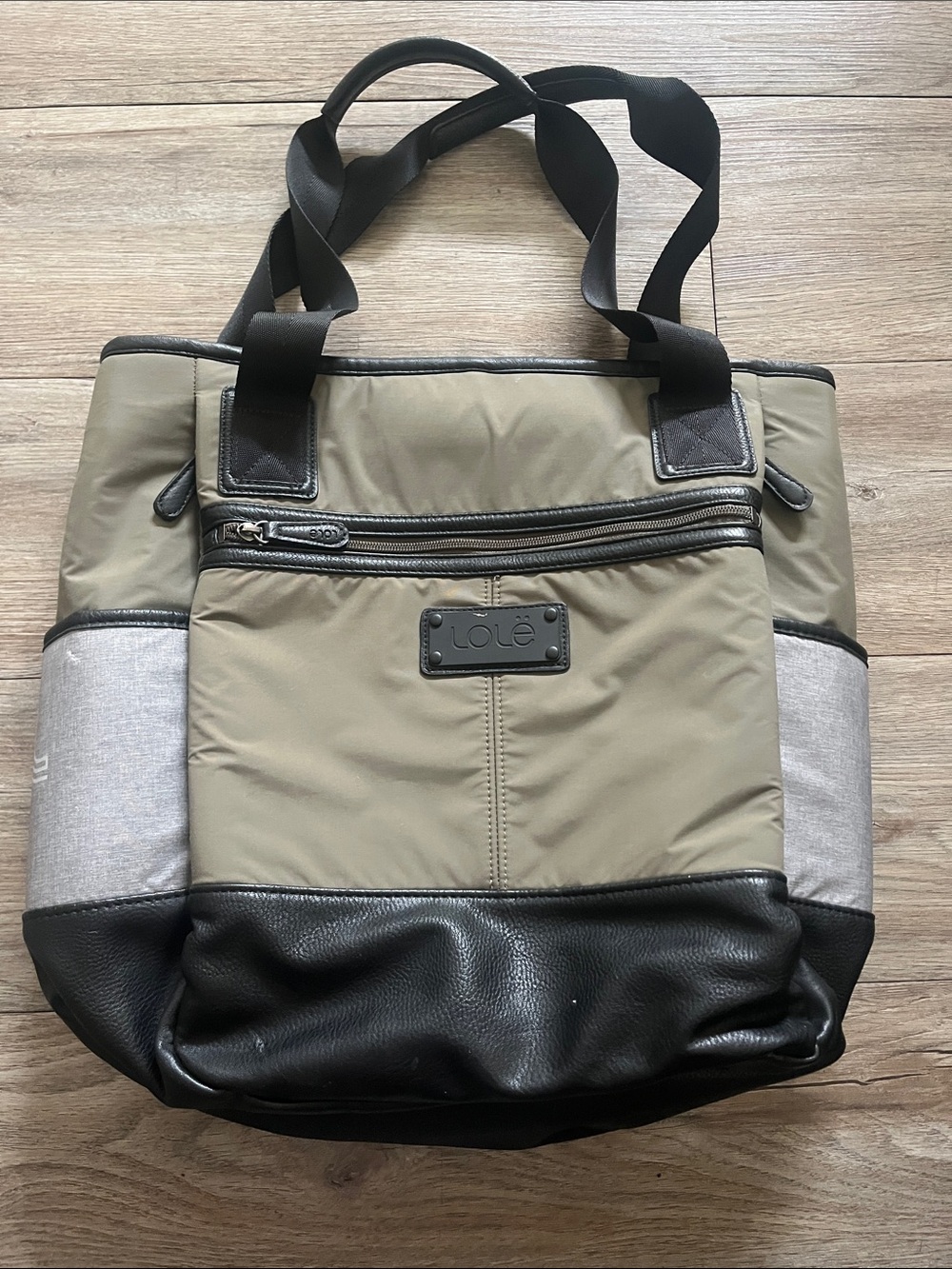 Lole Tote Bag in Khaki, Black & Light Gray